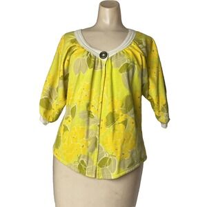 Anthro Scrapbook Cardigan Womens Small Retro 60s Floral bright short sleeve